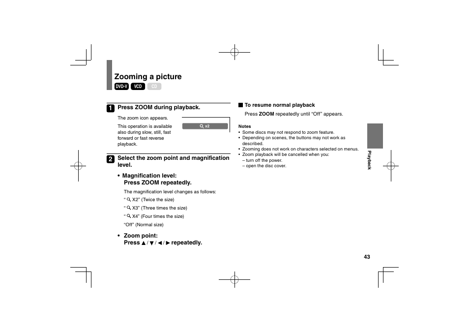 Zooming a picture | Toshiba SDP63SWE User Manual | Page 43 / 76
