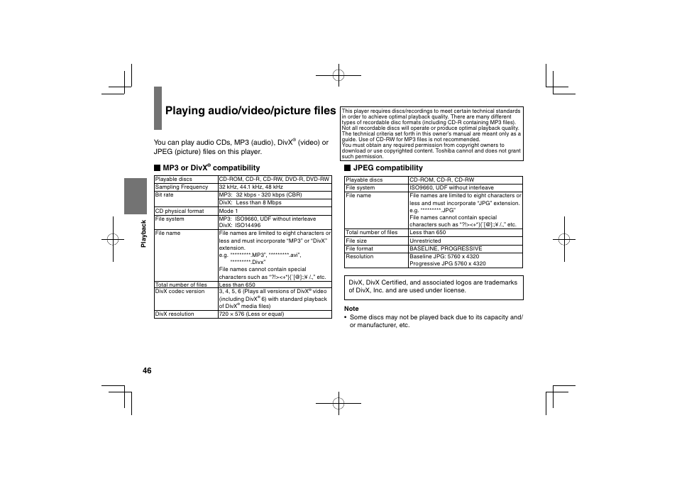 Playing audio/video/picture files | Toshiba SDP63SWE User Manual | Page 46 / 76