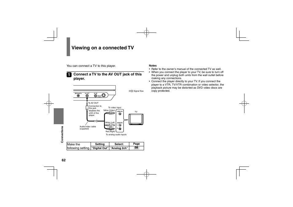 Viewing on a connected tv | Toshiba SDP63SWE User Manual | Page 62 / 76