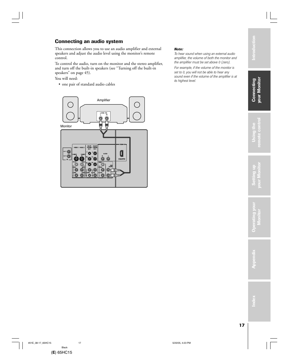 Connecting an audio system | Toshiba 65HC15 User Manual | Page 17 / 52