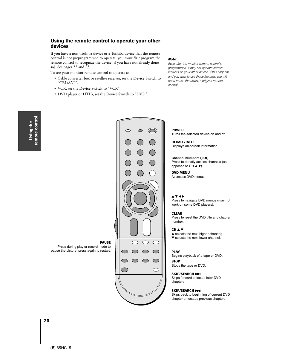 Toshiba 65HC15 User Manual | Page 20 / 52