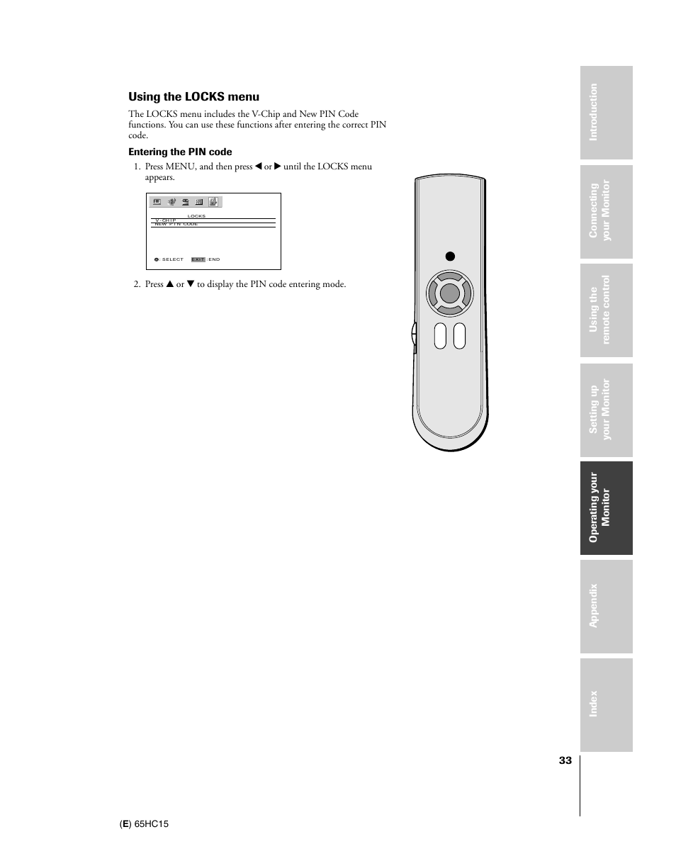 Using the locks menu | Toshiba 65HC15 User Manual | Page 33 / 52