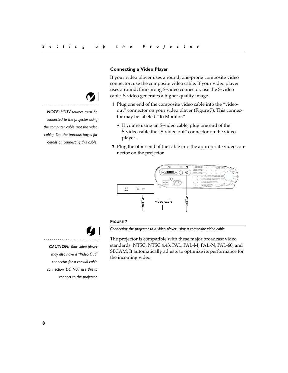 Heading2 - connecting a video player, Connecting a video player | Toshiba TDP-P4 User Manual | Page 12 / 51