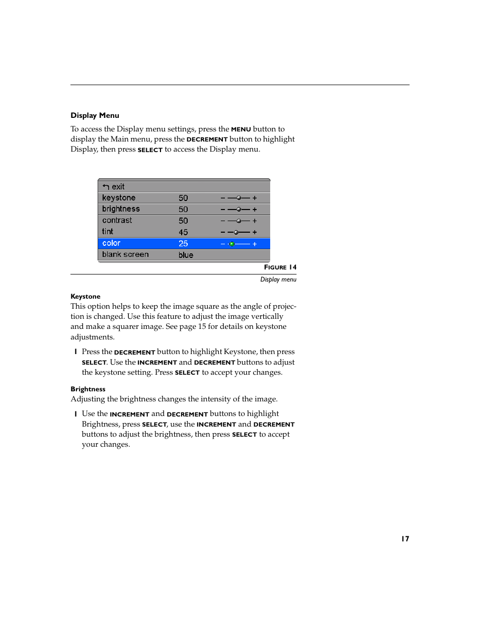 Heading2 - display menu, Display menu | Toshiba TDP-P4 User Manual | Page 20 / 51