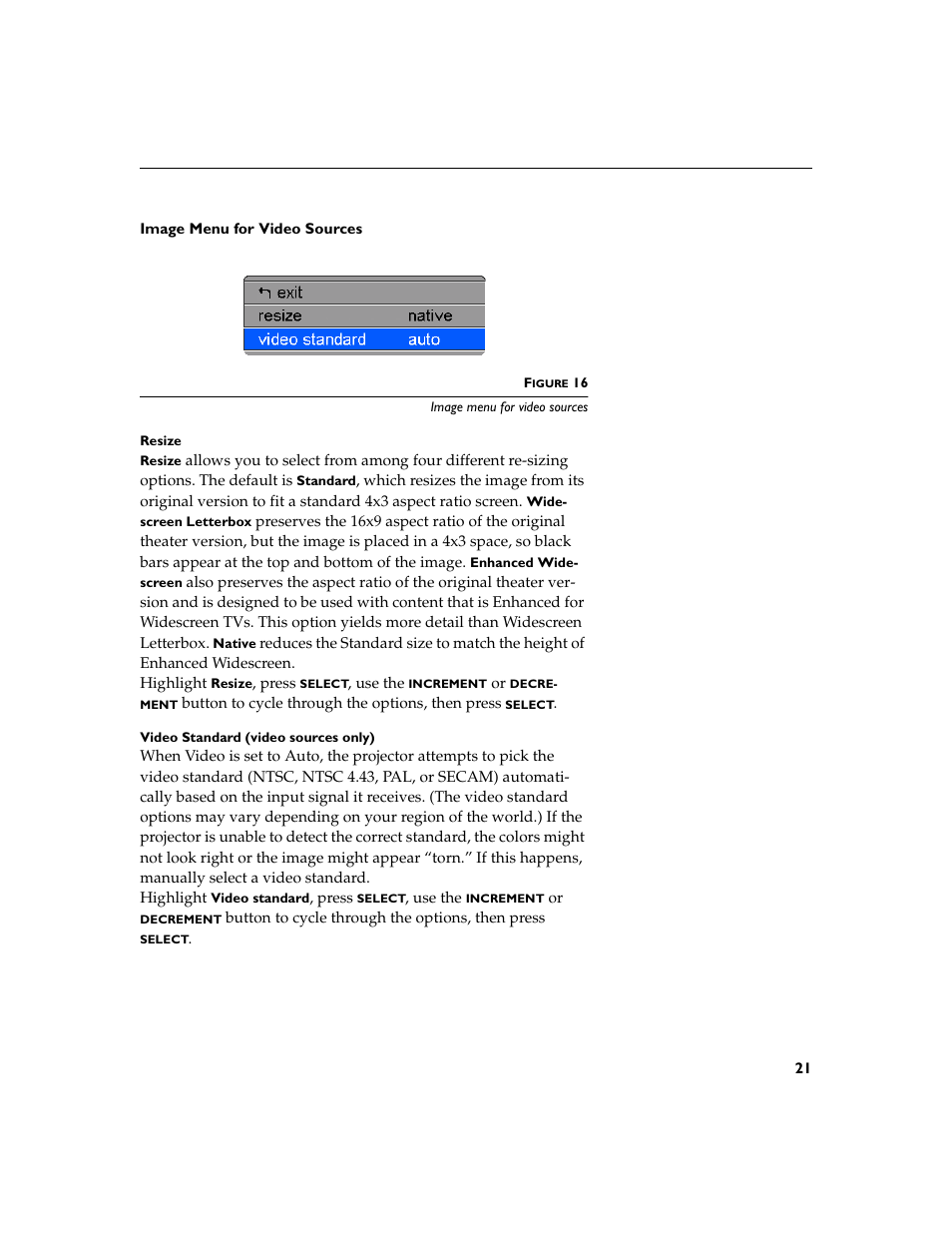 Heading2 - image menu for video sources, Image menu for video sources | Toshiba TDP-P4 User Manual | Page 24 / 51