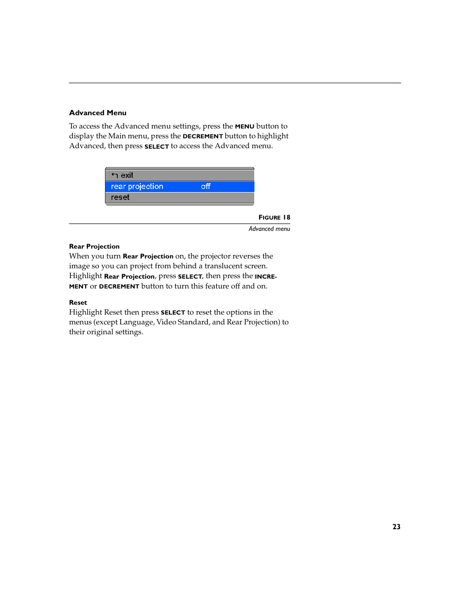 Heading2 - advanced menu, Advanced menu | Toshiba TDP-P4 User Manual | Page 26 / 51