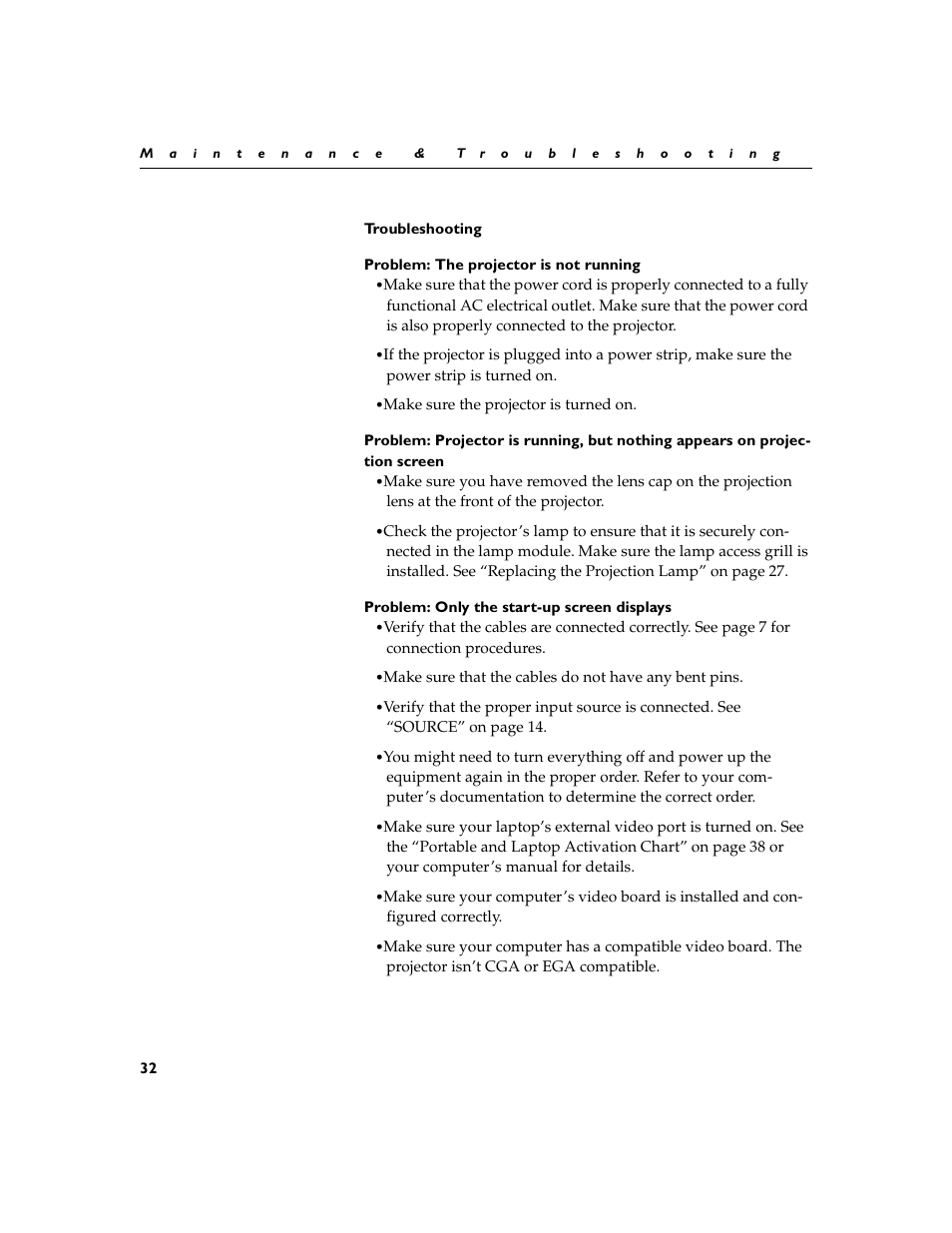 Heading2 - troubleshooting, Troubleshooting 32 | Toshiba TDP-P4 User Manual | Page 34 / 51