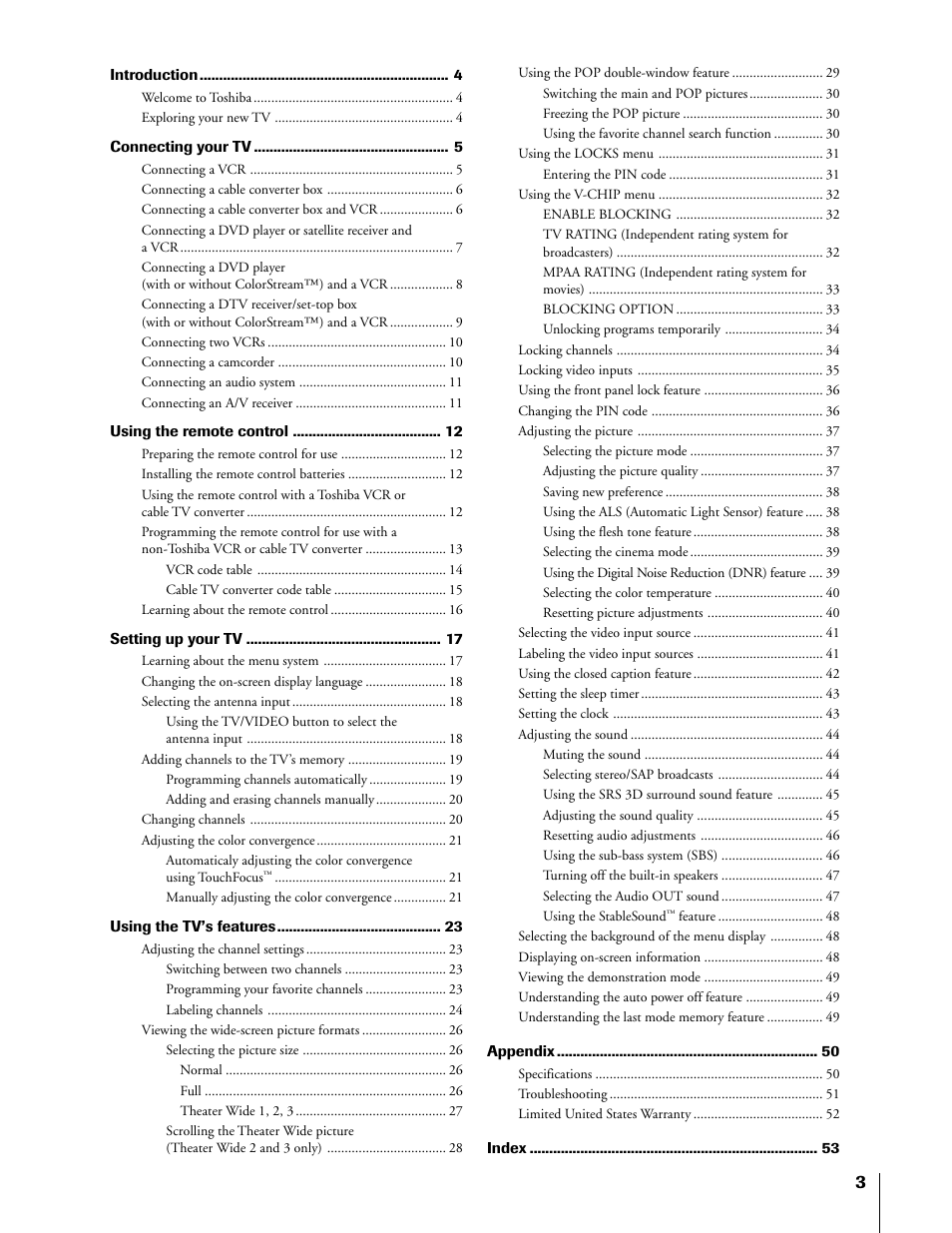 Toshiba 50H81 User Manual | Page 3 / 54