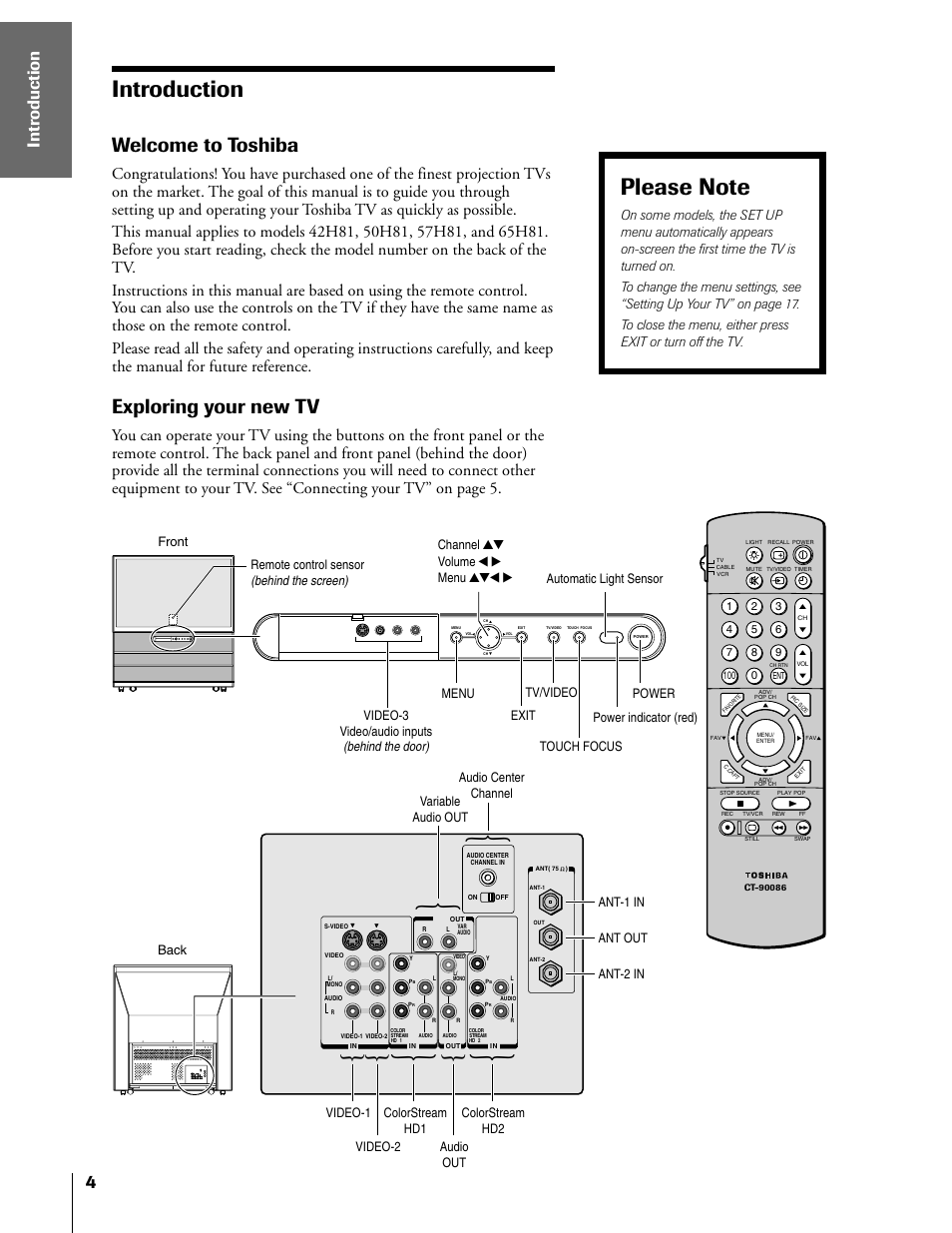 Introduction, Welcome to toshiba, Exploring your new tv | Toshiba 50H81 User Manual | Page 4 / 54