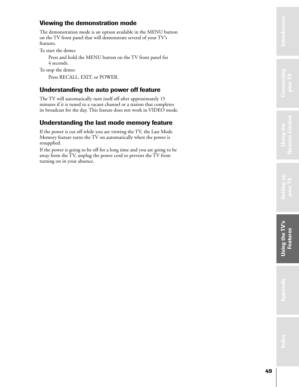 Demonstration mode | Toshiba 50H81 User Manual | Page 49 / 54