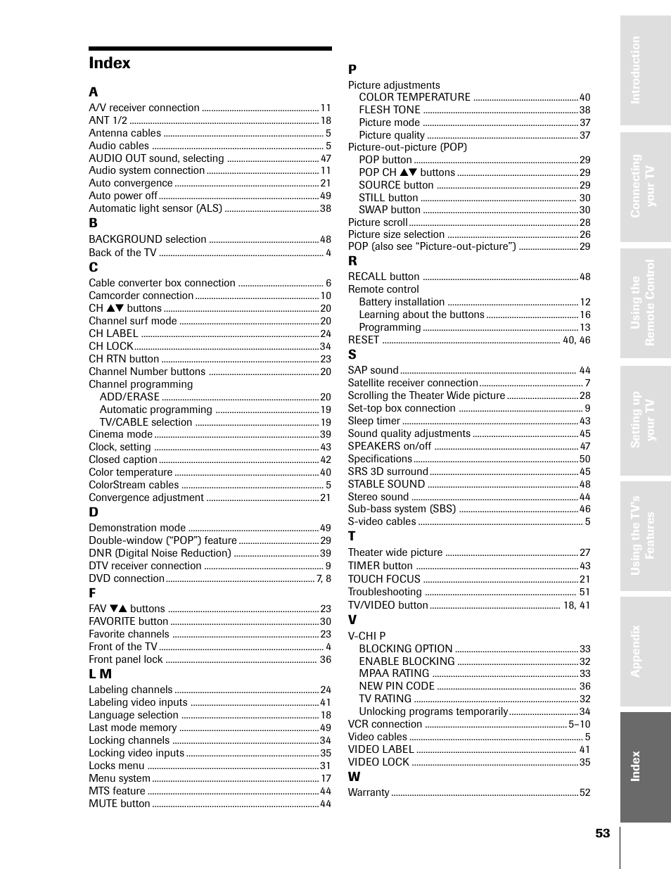 Index | Toshiba 50H81 User Manual | Page 53 / 54