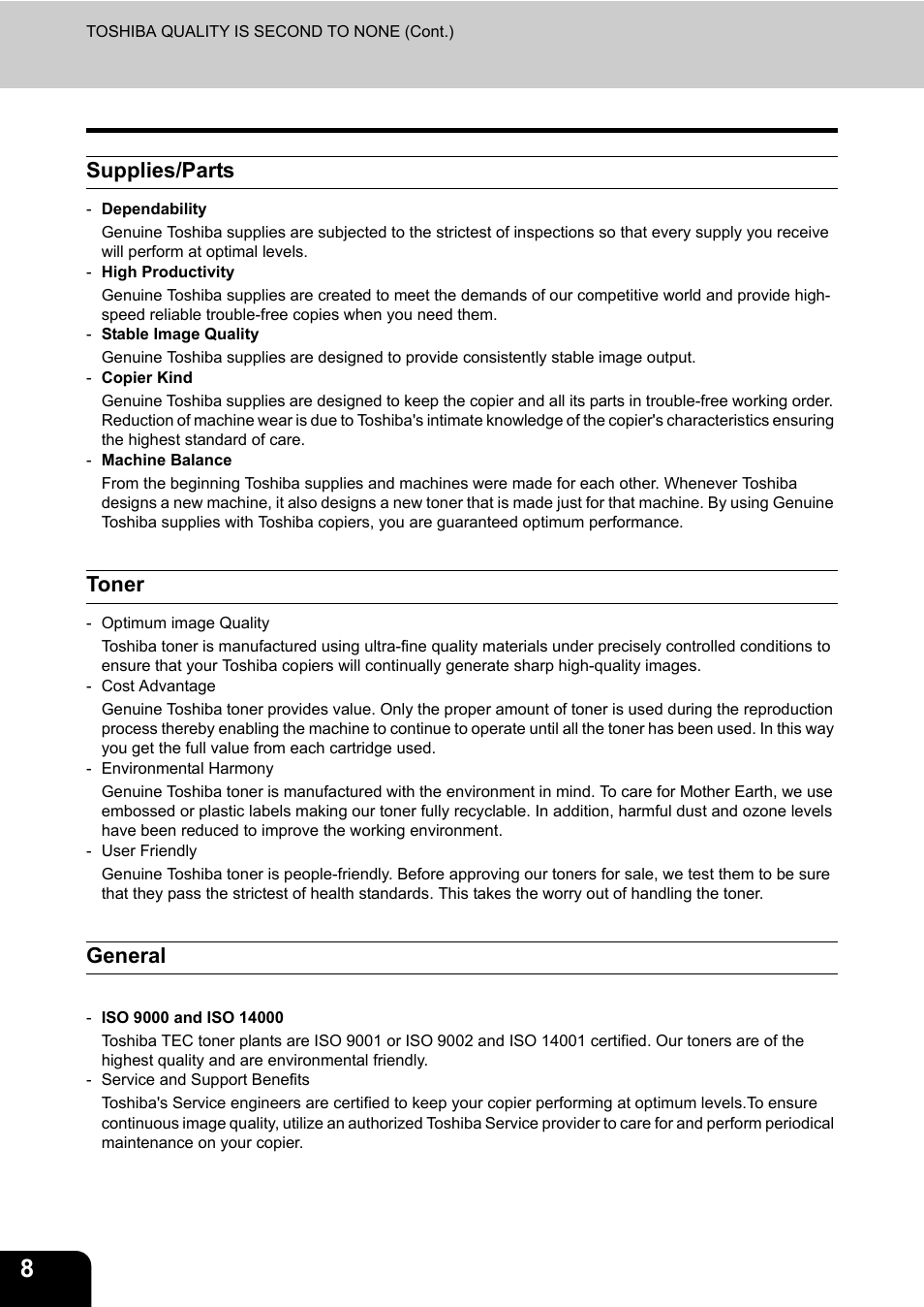 Supplies/parts, Toner, General | Toshiba E-STUDIO 3511 User Manual | Page 10 / 318