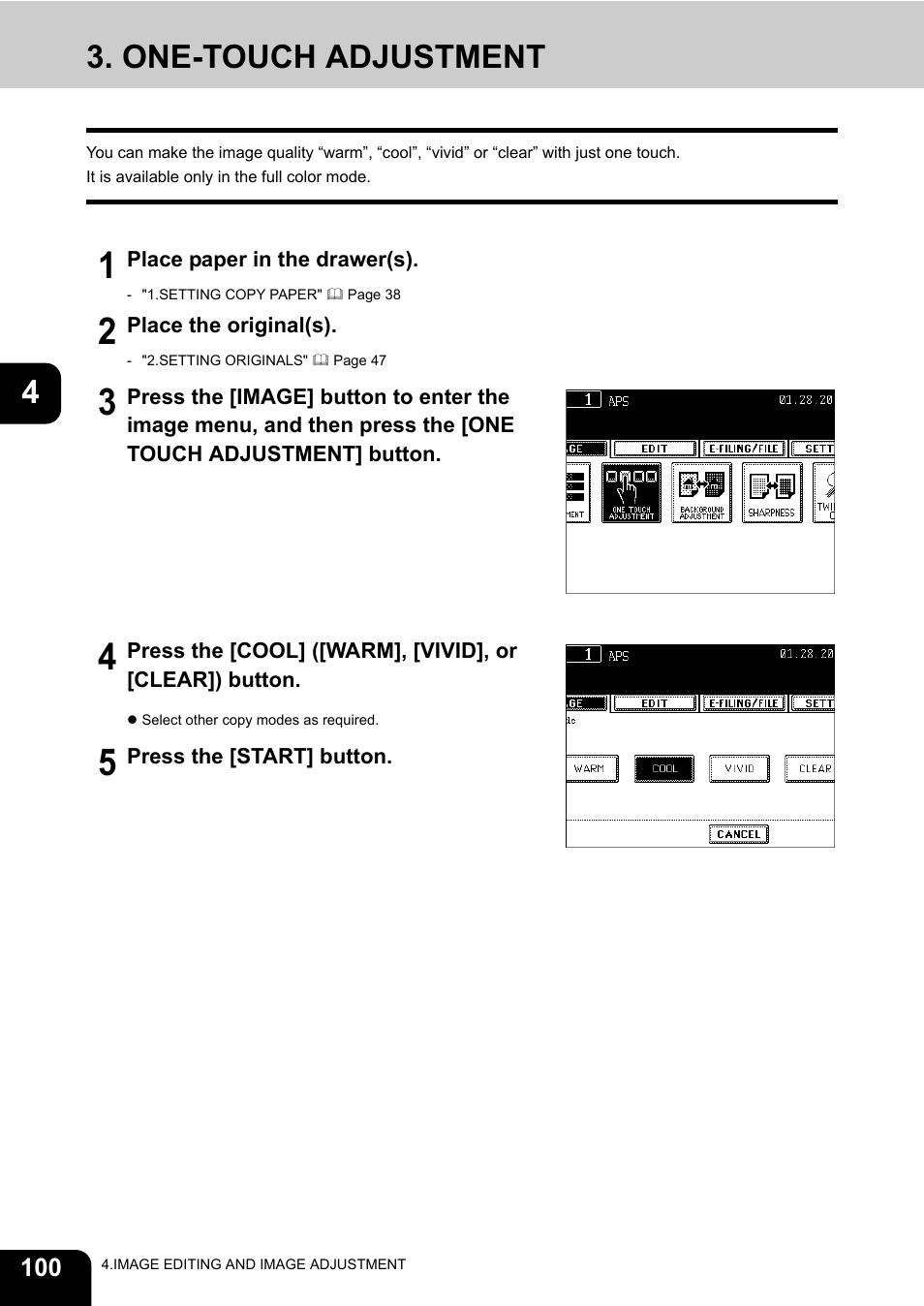 One-touch adjustment | Toshiba E-STUDIO 3511 User Manual | Page 102 / 318