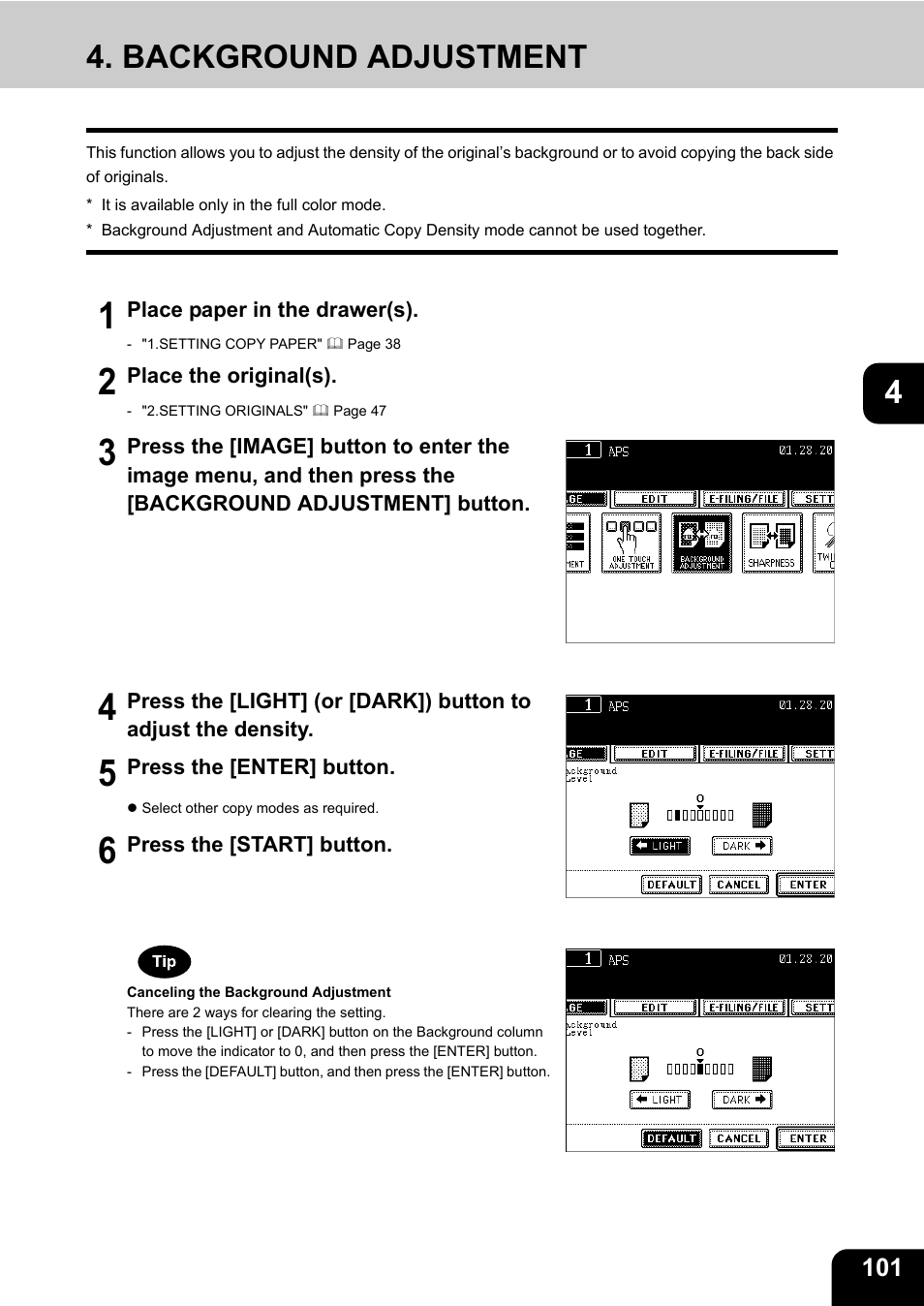 Background adjustment | Toshiba E-STUDIO 3511 User Manual | Page 103 / 318