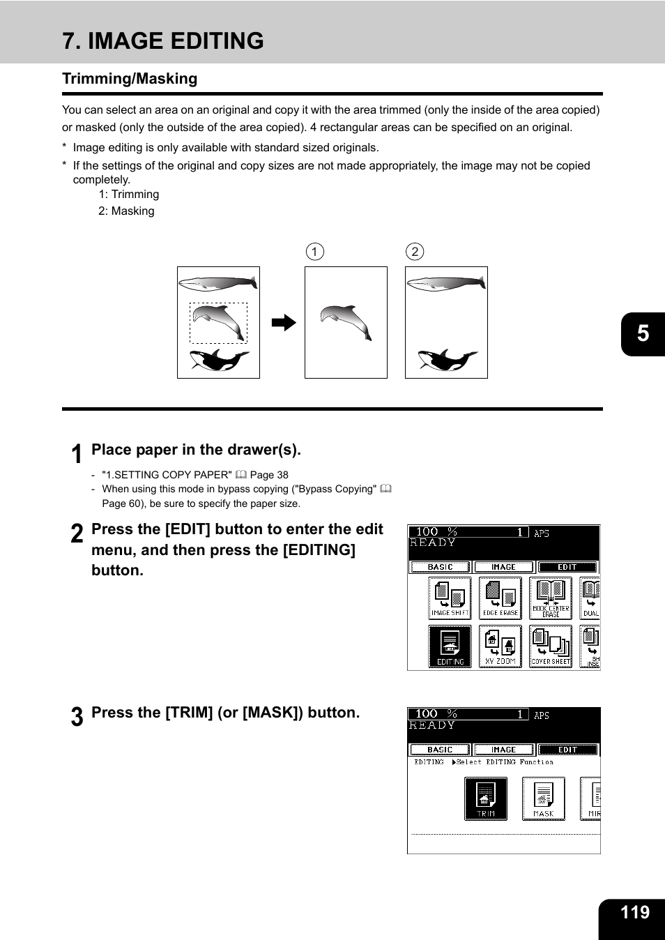Image editing, Trimming/masking | Toshiba E-STUDIO 3511 User Manual | Page 121 / 318