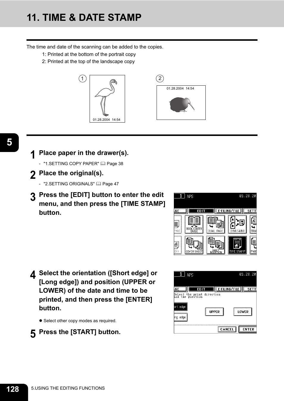 Time & date stamp | Toshiba E-STUDIO 3511 User Manual | Page 130 / 318