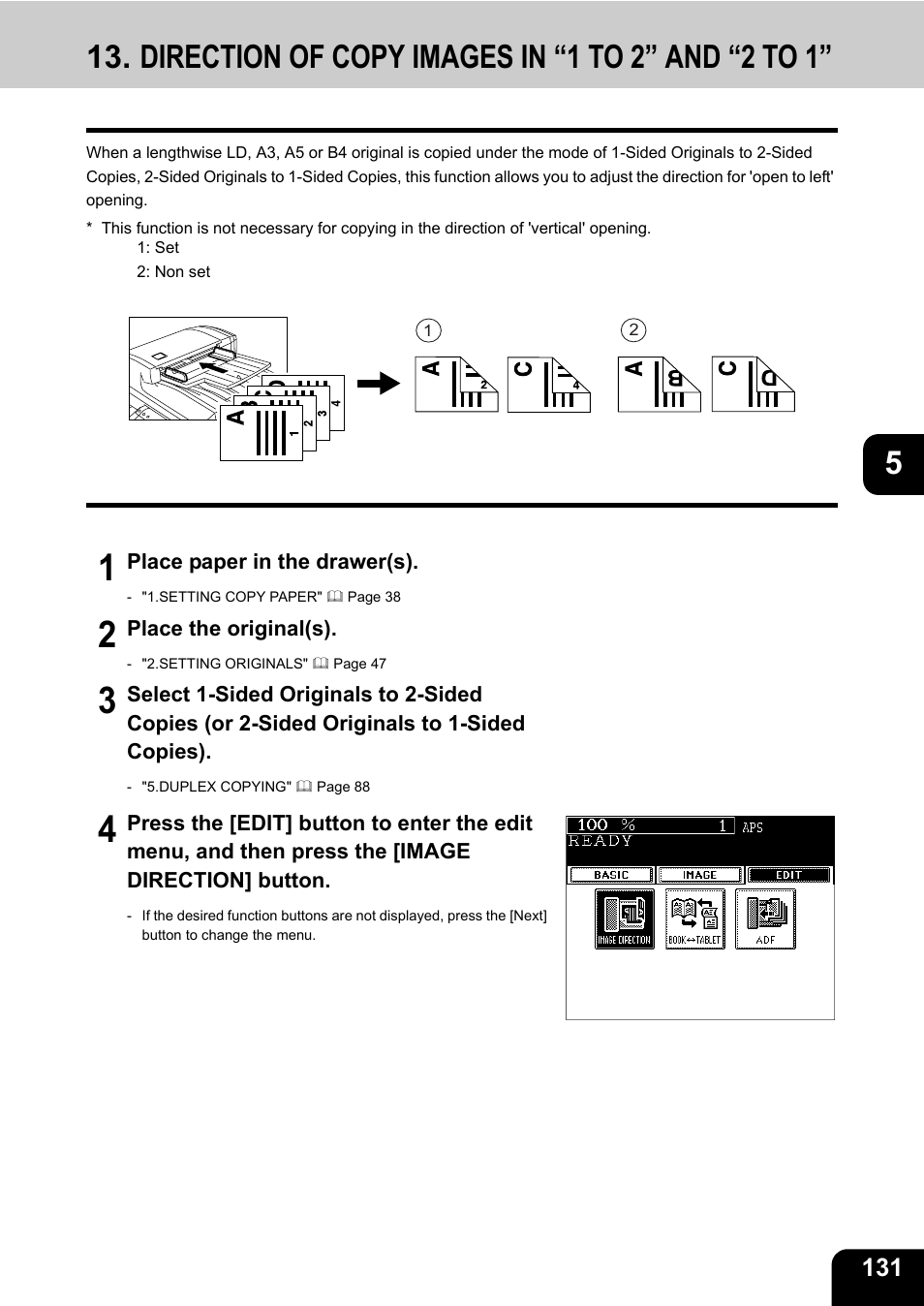 Direction of copy images in “1 to 2” and “2 to 1 | Toshiba E-STUDIO 3511 User Manual | Page 133 / 318