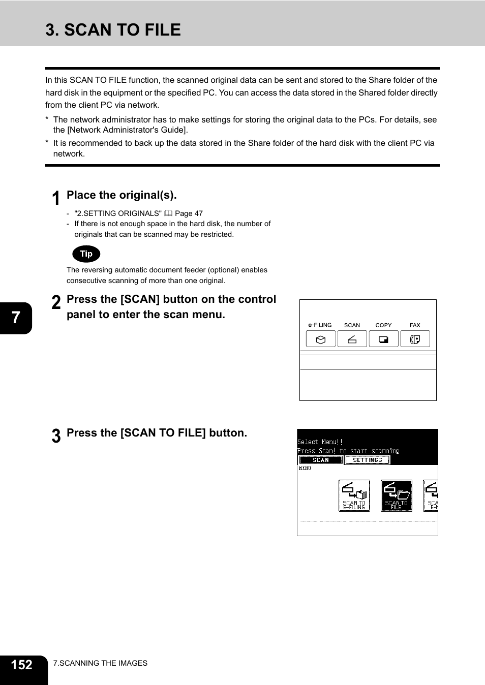 Scan to file | Toshiba E-STUDIO 3511 User Manual | Page 154 / 318