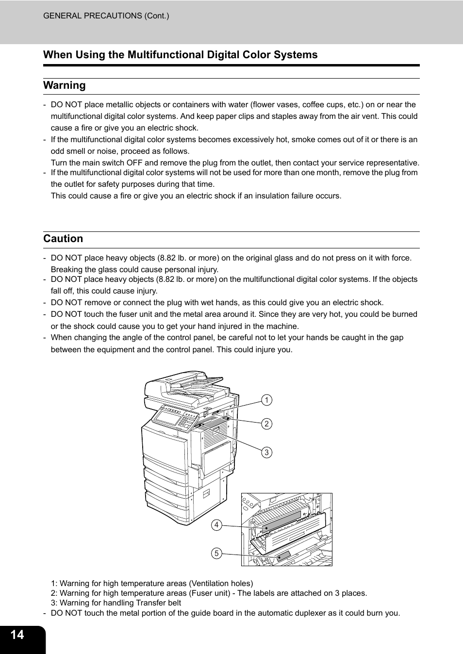 Warning, Caution | Toshiba E-STUDIO 3511 User Manual | Page 16 / 318