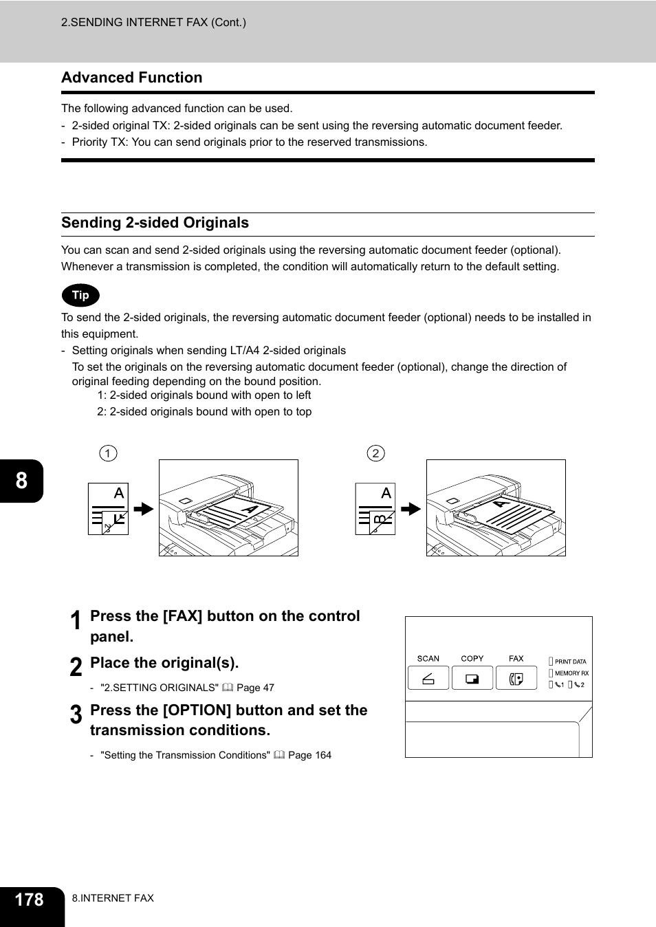 Advanced function, Sending 2-sided originals | Toshiba E-STUDIO 3511 User Manual | Page 180 / 318