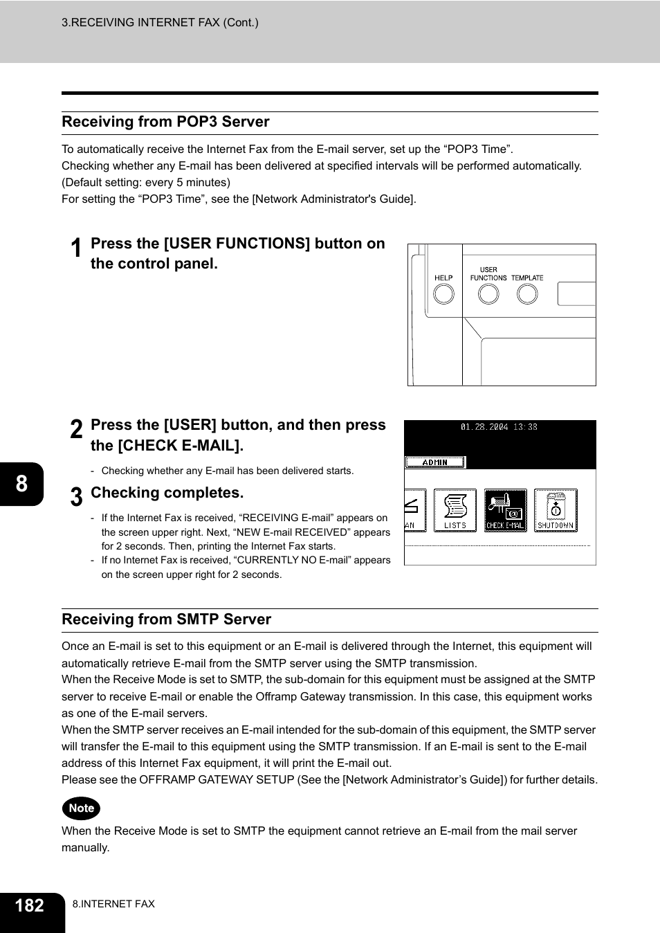 Receiving from pop3 server, Receiving from smtp server | Toshiba E-STUDIO 3511 User Manual | Page 184 / 318