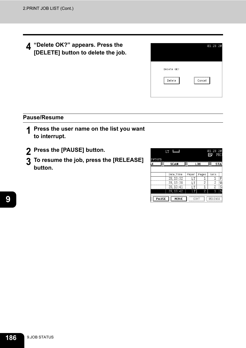 Pause/resume | Toshiba E-STUDIO 3511 User Manual | Page 188 / 318