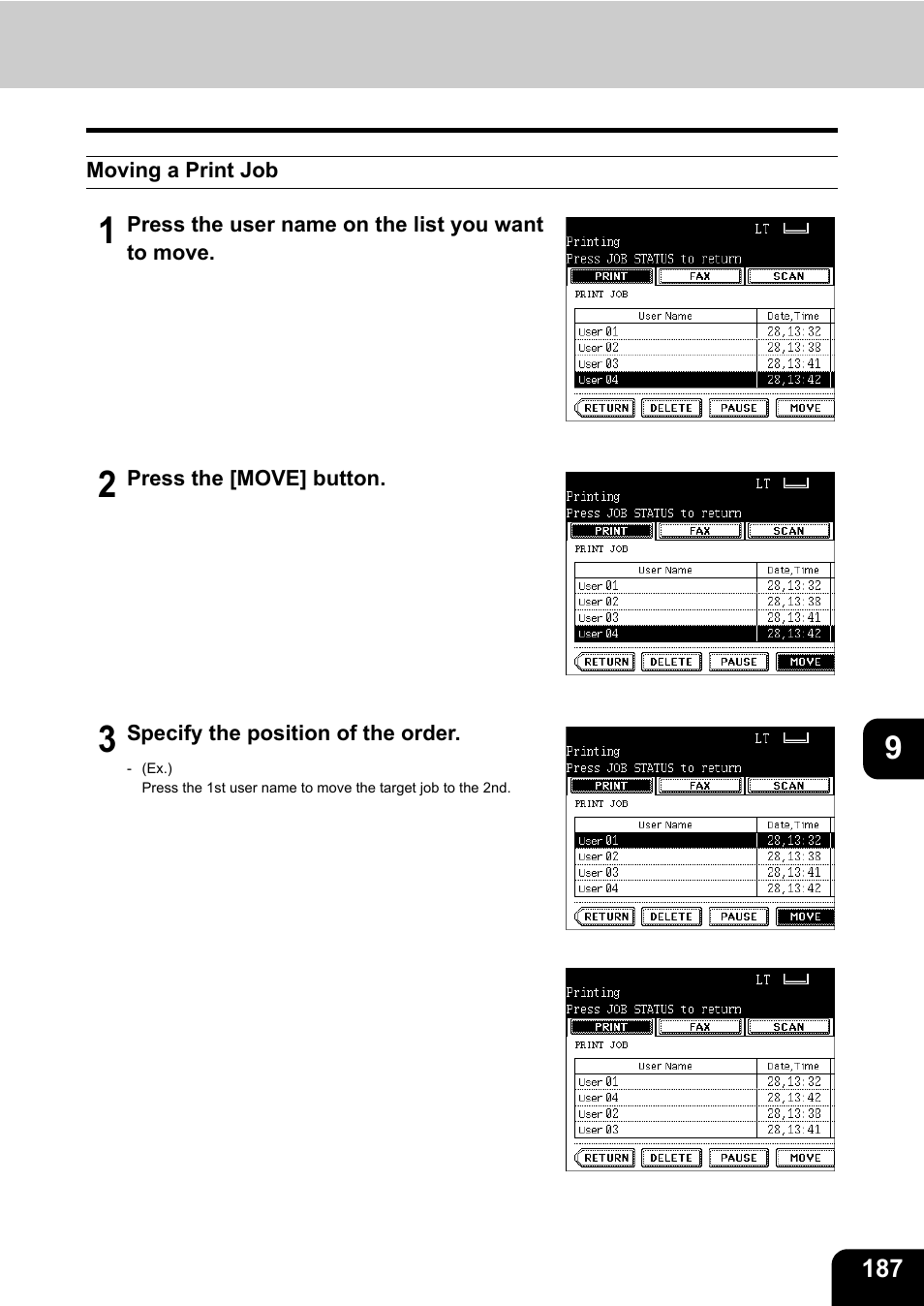 Moving a print job | Toshiba E-STUDIO 3511 User Manual | Page 189 / 318