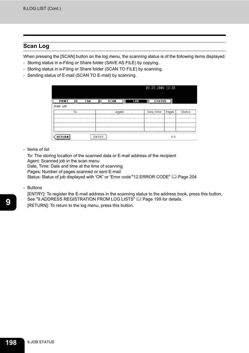 Scan log | Toshiba E-STUDIO 3511 User Manual | Page 200 / 318