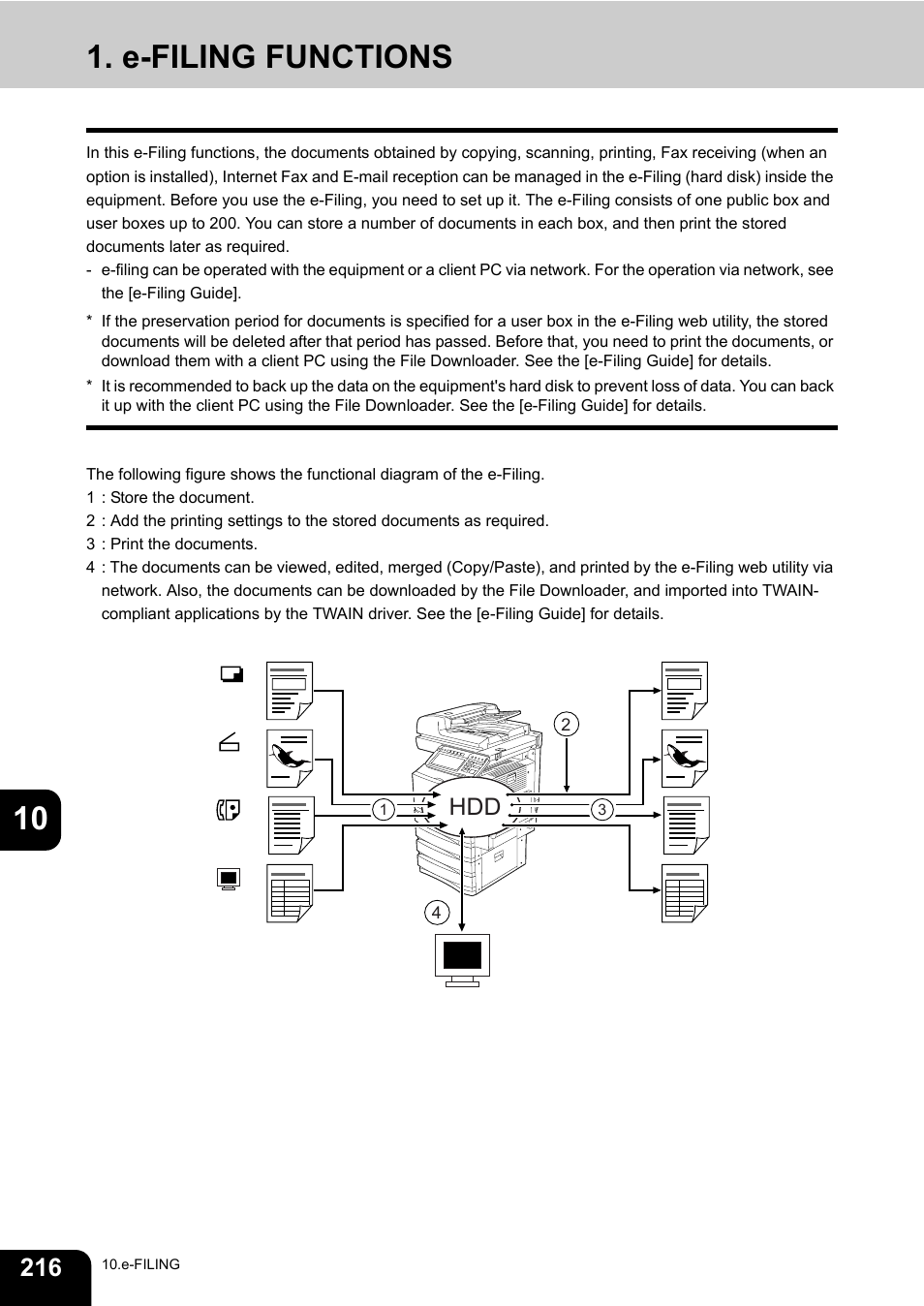 E-filing functions, 10 1. e-filing functions | Toshiba E-STUDIO 3511 User Manual | Page 218 / 318