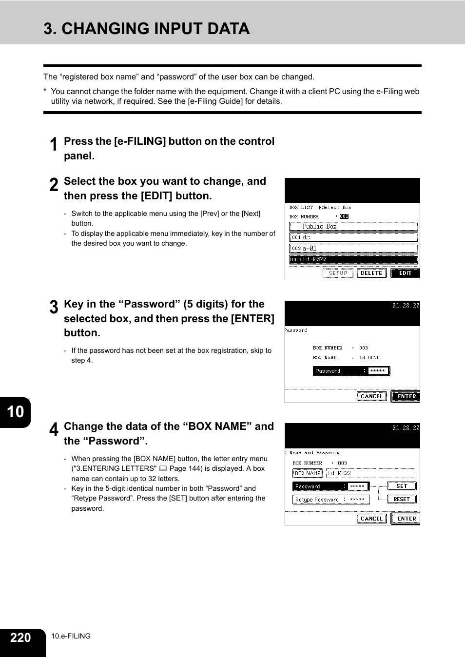 Changing input data, 10 3. changing input data | Toshiba E-STUDIO 3511 User Manual | Page 222 / 318