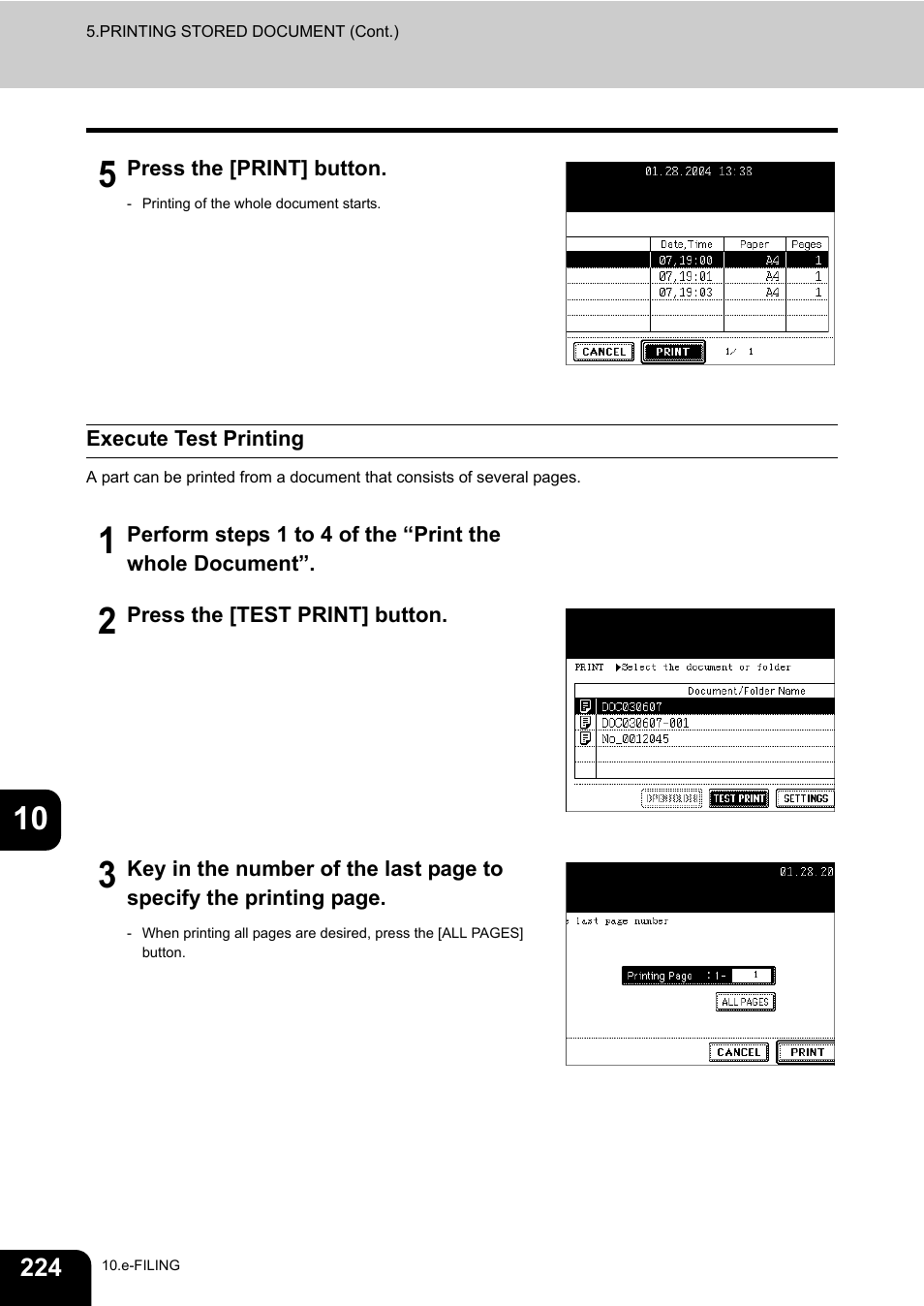 Execute test printing | Toshiba E-STUDIO 3511 User Manual | Page 226 / 318