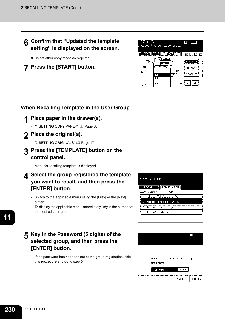 When recalling template in the user group | Toshiba E-STUDIO 3511 User Manual | Page 232 / 318