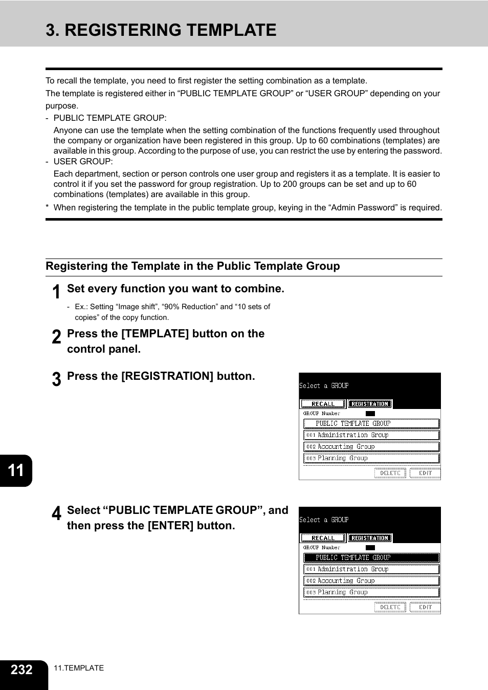 Registering template, 11 3. registering template | Toshiba E-STUDIO 3511 User Manual | Page 234 / 318