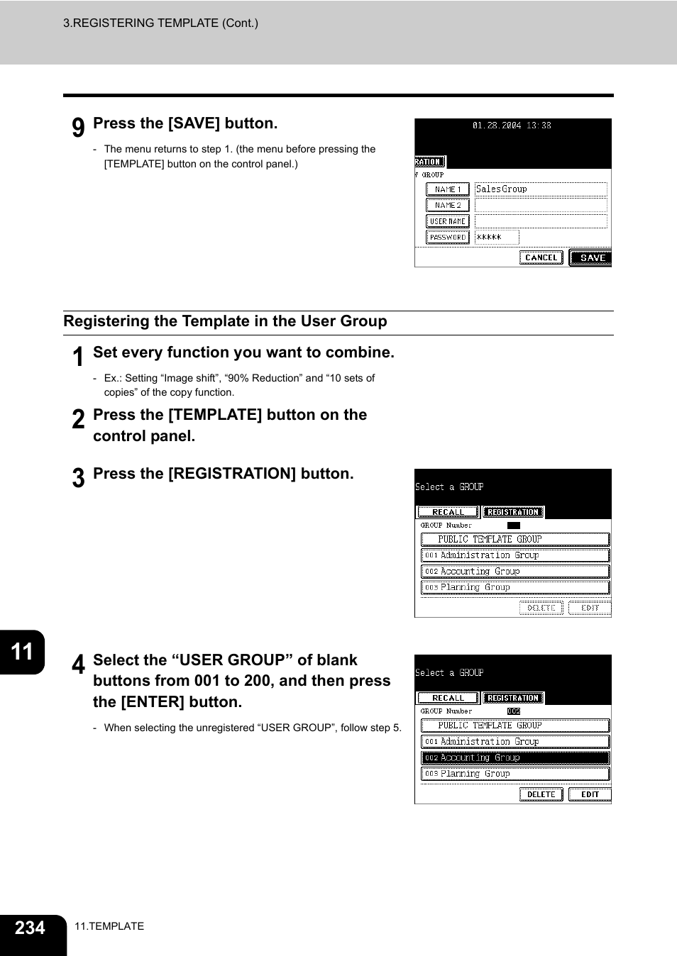 Registering the template in the user group | Toshiba E-STUDIO 3511 User Manual | Page 236 / 318