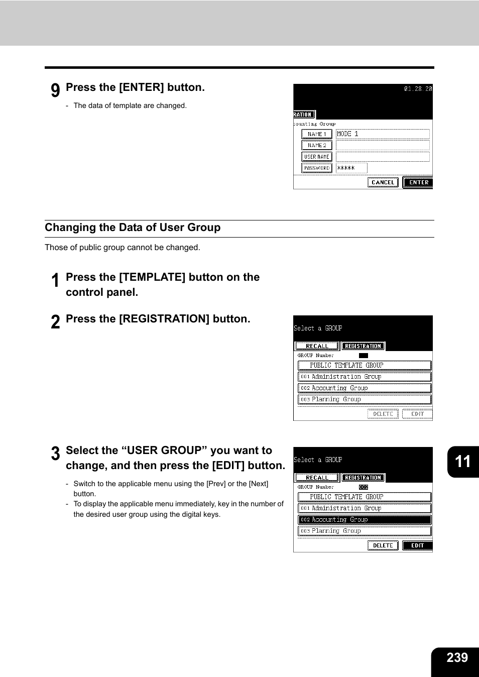 Changing the data of user group | Toshiba E-STUDIO 3511 User Manual | Page 241 / 318