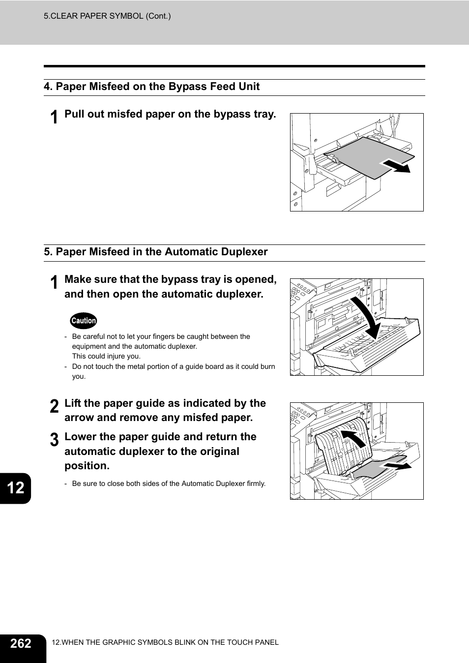 Paper misfeed on the bypass feed unit, Paper misfeed in the automatic duplexer | Toshiba E-STUDIO 3511 User Manual | Page 264 / 318