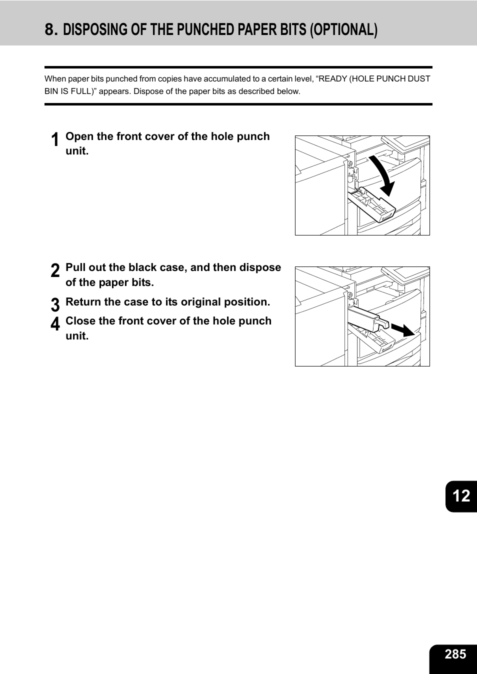 Disposing of the punched paper bits (optional) | Toshiba E-STUDIO 3511 User Manual | Page 287 / 318