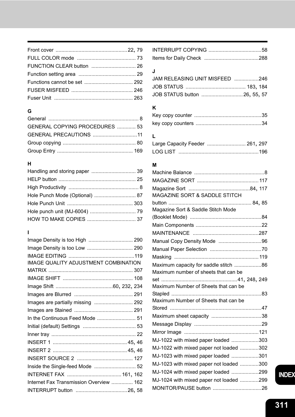 Index | Toshiba E-STUDIO 3511 User Manual | Page 313 / 318