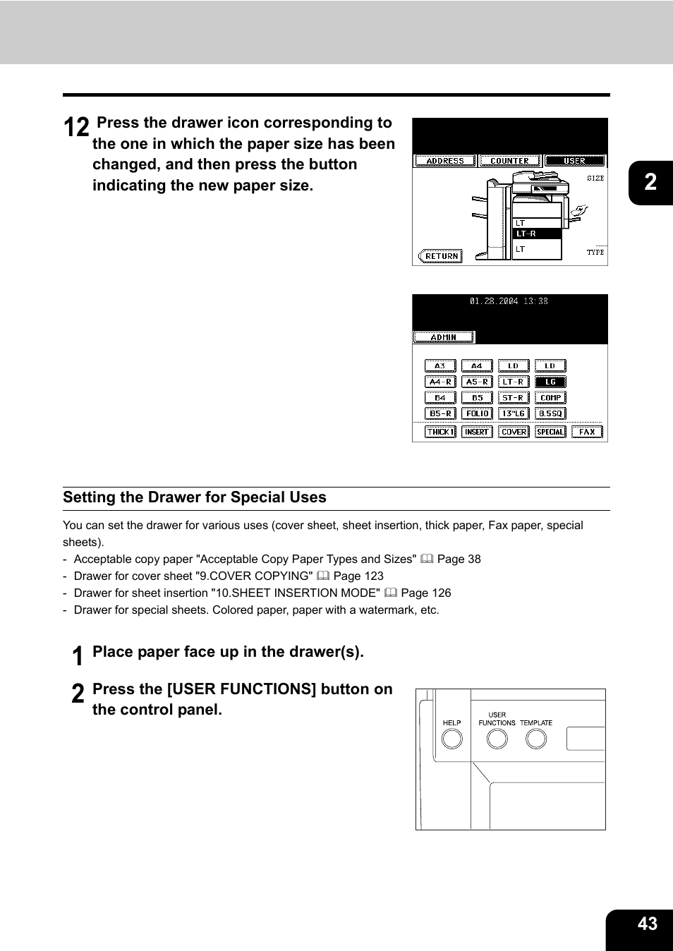 Setting the drawer for special uses | Toshiba E-STUDIO 3511 User Manual | Page 45 / 318