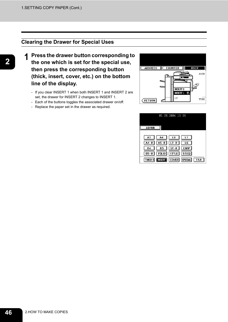 Clearing the drawer for special uses | Toshiba E-STUDIO 3511 User Manual | Page 48 / 318