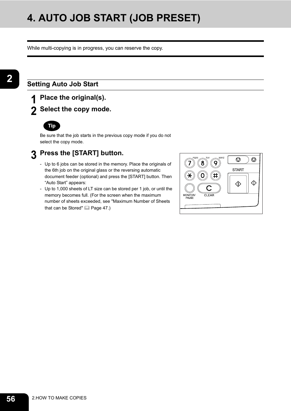 Auto job start (job preset), Setting auto job start | Toshiba E-STUDIO 3511 User Manual | Page 58 / 318