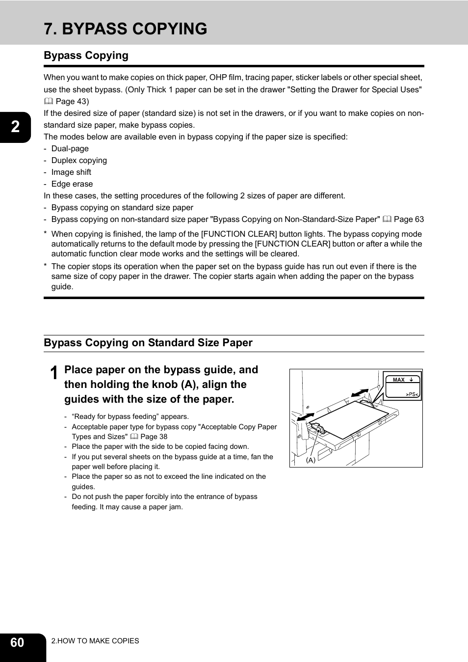 Bypass copying, Bypass copying on standard size paper | Toshiba E-STUDIO 3511 User Manual | Page 62 / 318