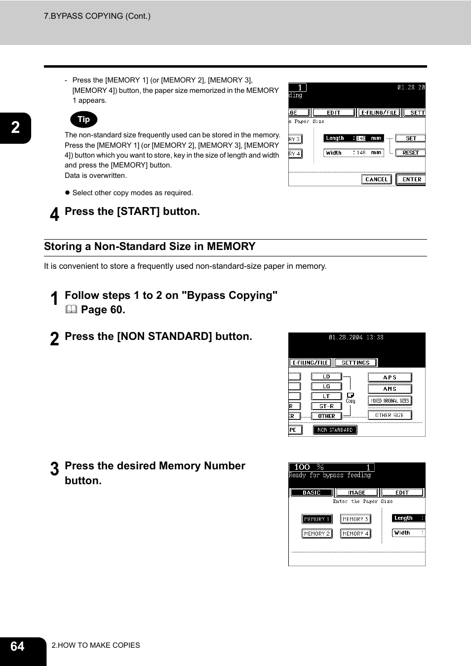 Storing a non-standard size in memory | Toshiba E-STUDIO 3511 User Manual | Page 66 / 318