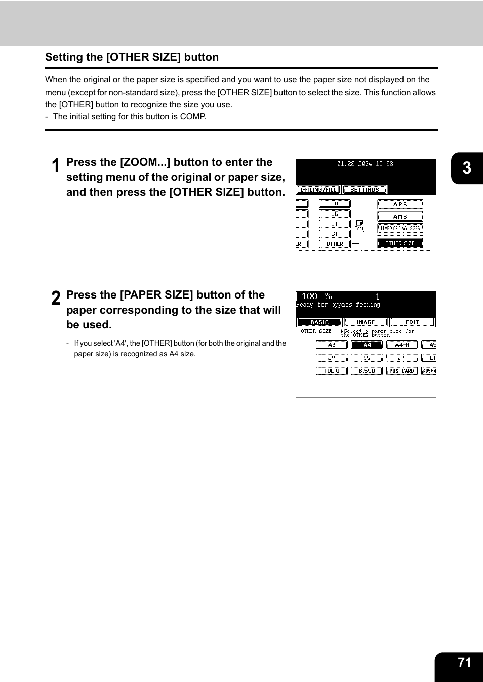 Setting the [other size] button | Toshiba E-STUDIO 3511 User Manual | Page 73 / 318