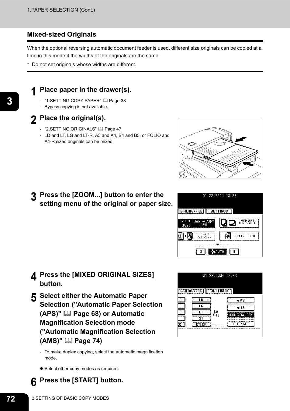 Mixed-sized originals, S, see "mixed-sized originals | Toshiba E-STUDIO 3511 User Manual | Page 74 / 318