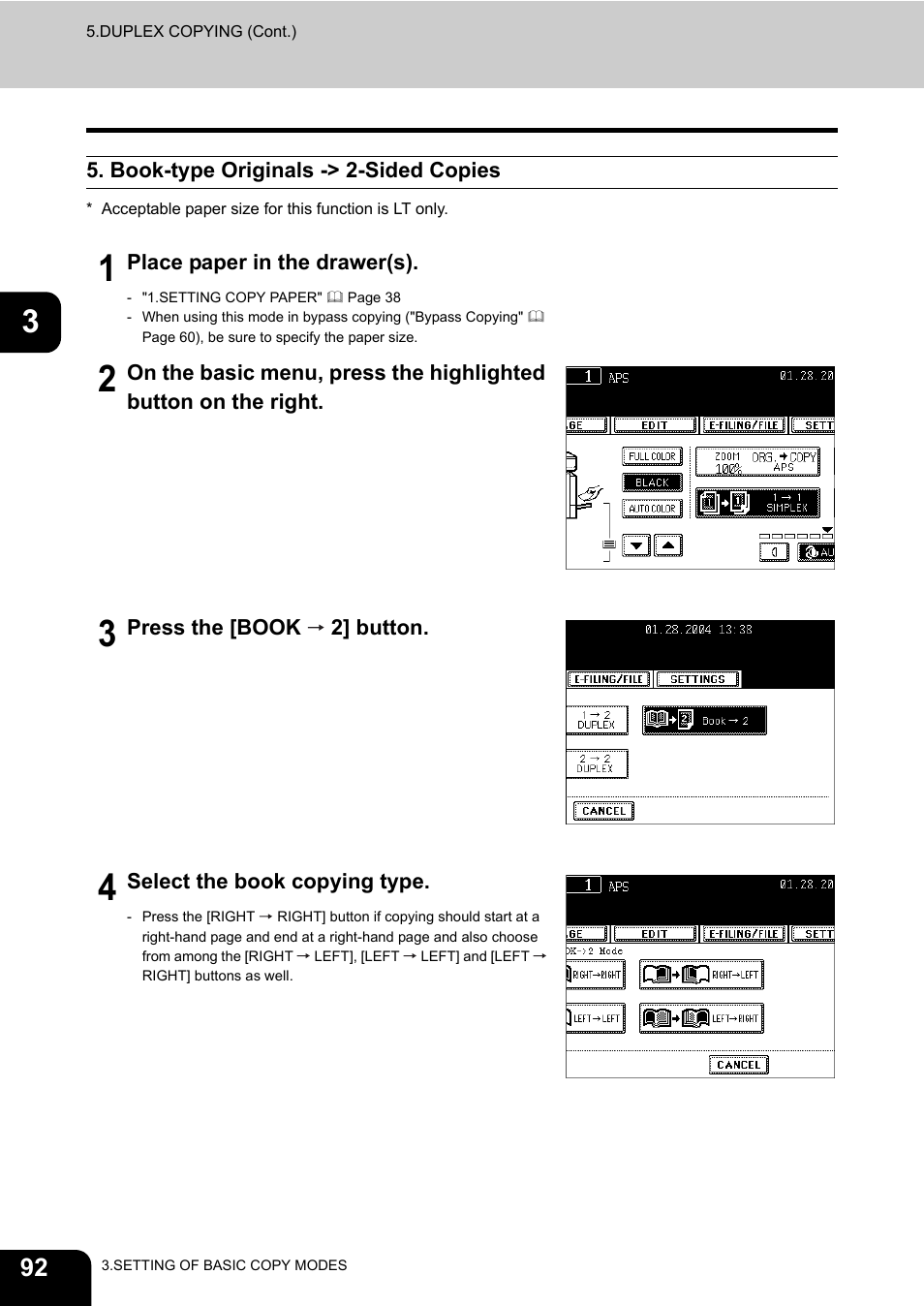 Book-type originals -> 2-sided copies | Toshiba E-STUDIO 3511 User Manual | Page 94 / 318