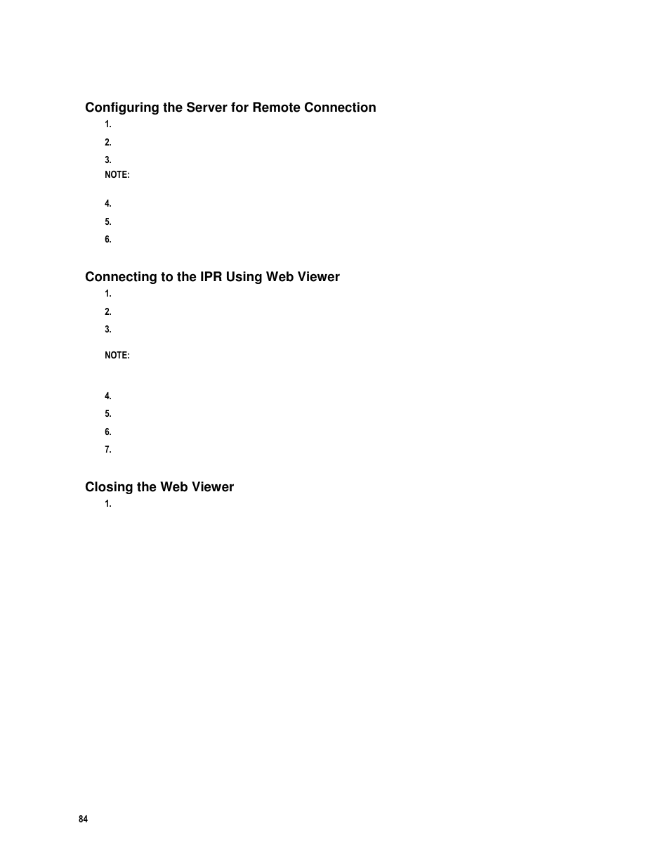 Configuring the server for remote connection, Connecting to the ipr using web viewer, Closing the web viewer | Toshiba IPR16-X User Manual | Page 100 / 111