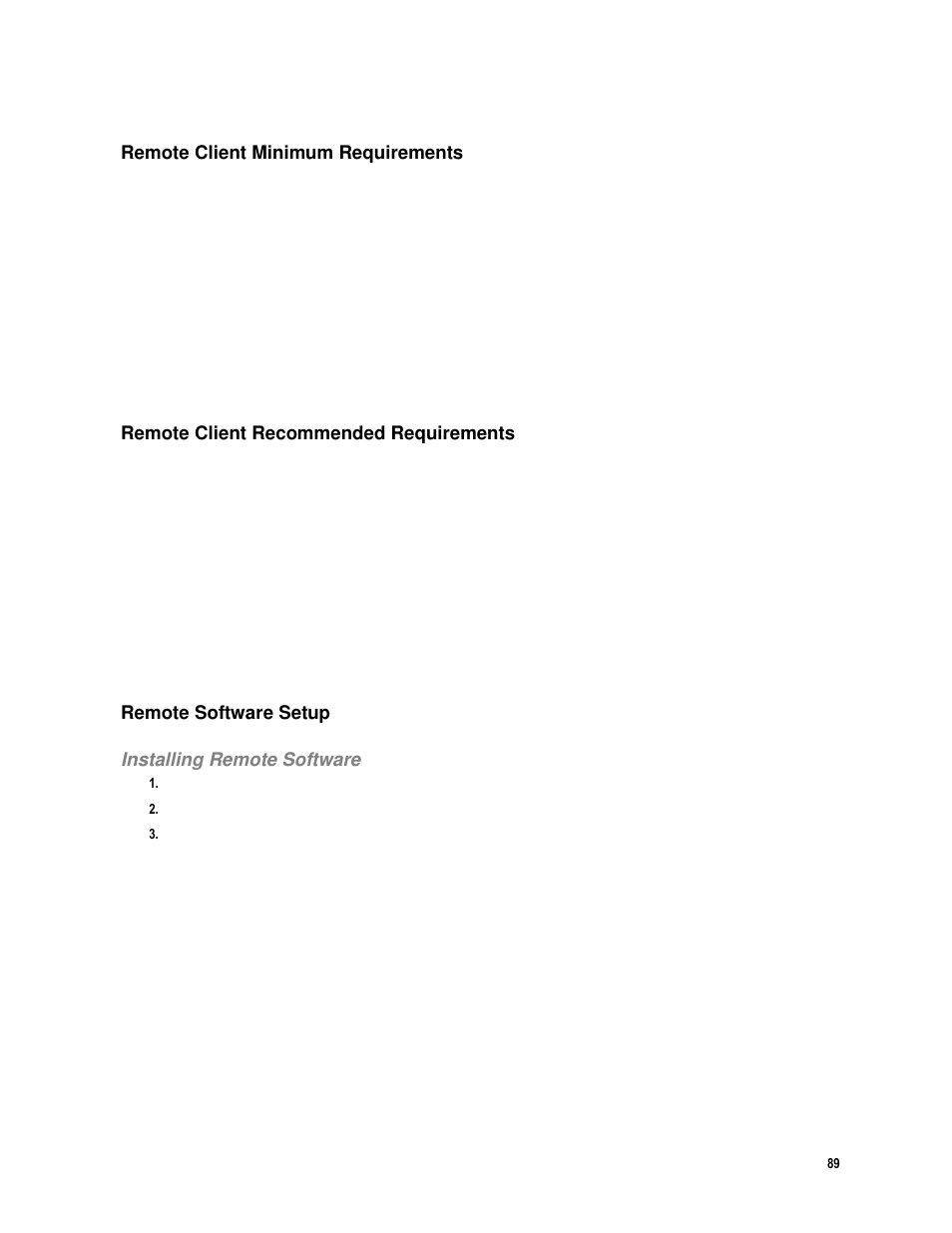 Remote client minimum requirements, Remote client recommended requirements, Remote software setup | Installing remote software | Toshiba IPR16-X User Manual | Page 105 / 111