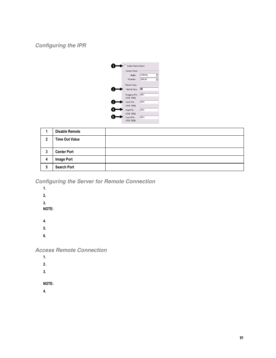 Configuring the ipr, Configuring the server for remote connection, Access remote connection | Toshiba IPR16-X User Manual | Page 107 / 111