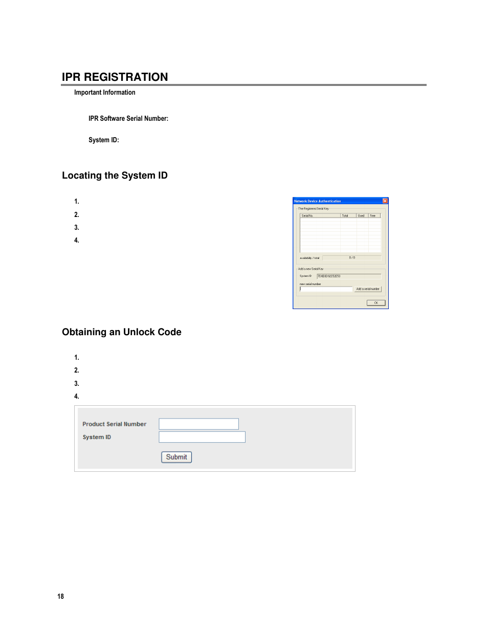 Ipr registration, Locating the system id, Obtaining an unlock code | Toshiba IPR16-X User Manual | Page 34 / 111